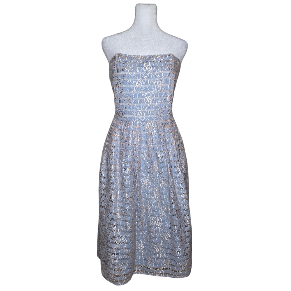 June & Ivy Womens Blue And Gold Sleeveless Knee Length Dress Size Large